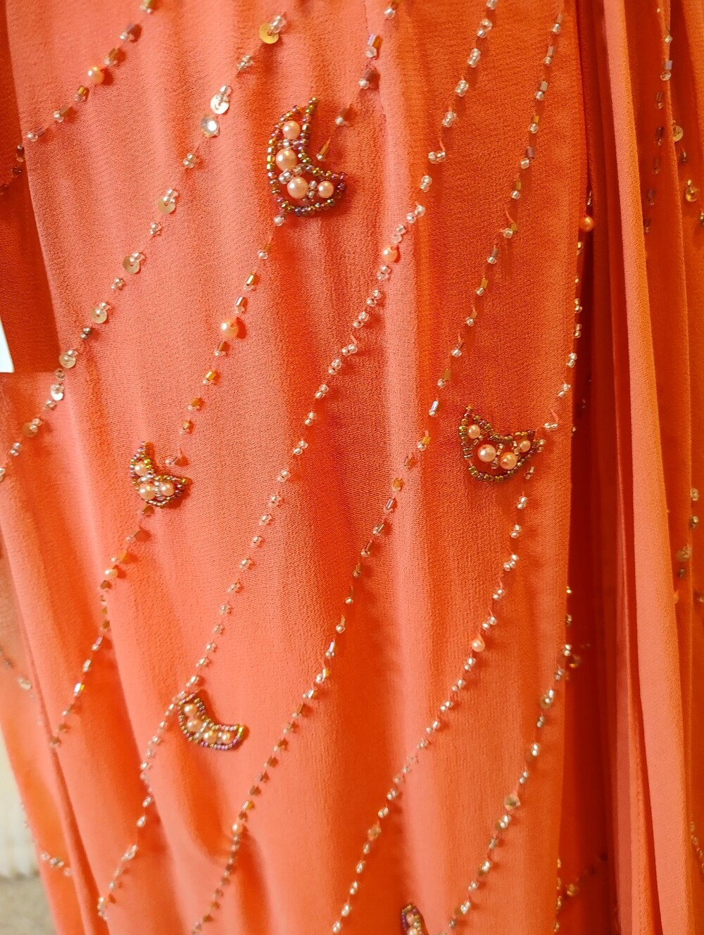 VINTAGE SUE WONG SILK BEADED FORMAL DRESS, CORAL 10 - Picture 12 of 16